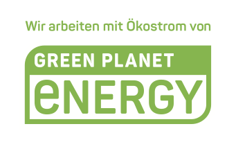 wir arbeiten mit Ökostrom von Green Planet Energy